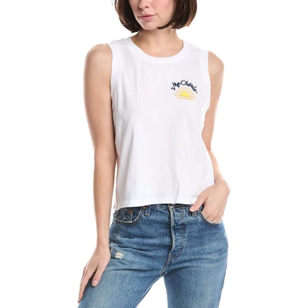 Michael Stars Womens Sunshine Embroidery Tank, White